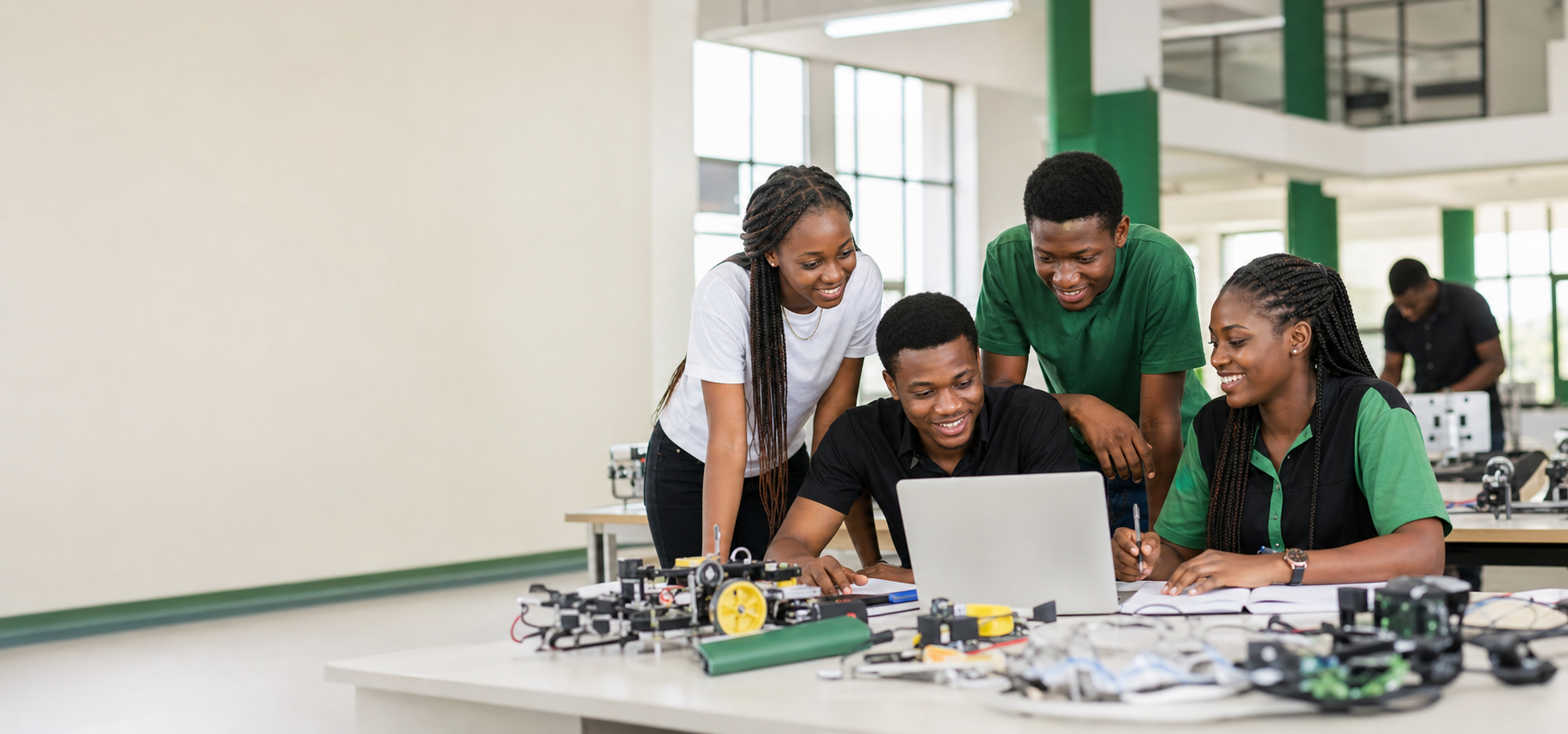 Polytechnic students collaborating in a technology laboratory